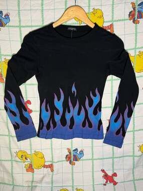 Vintage FANG Y2K Glitter Blue & Purple Flame Long Sleeve